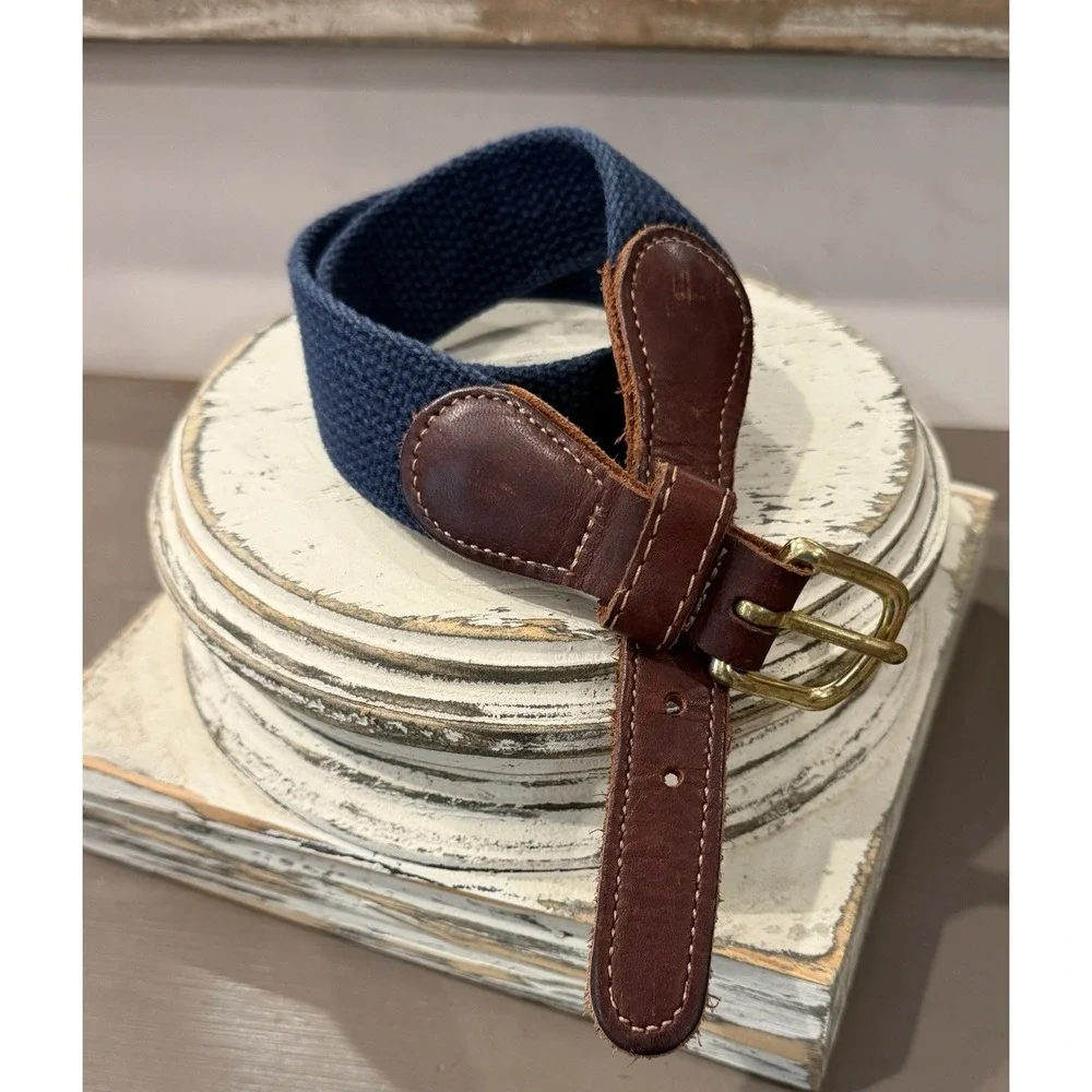 Bailey Boys Leather Canvas Woven Navy Blue Belt Size 22